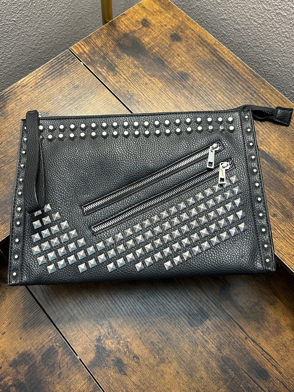 Zara Black Studded Leather Pouch